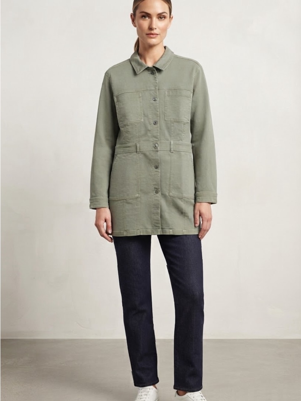 J. Jill Sage Green Utility Jacket with Patch Pockets